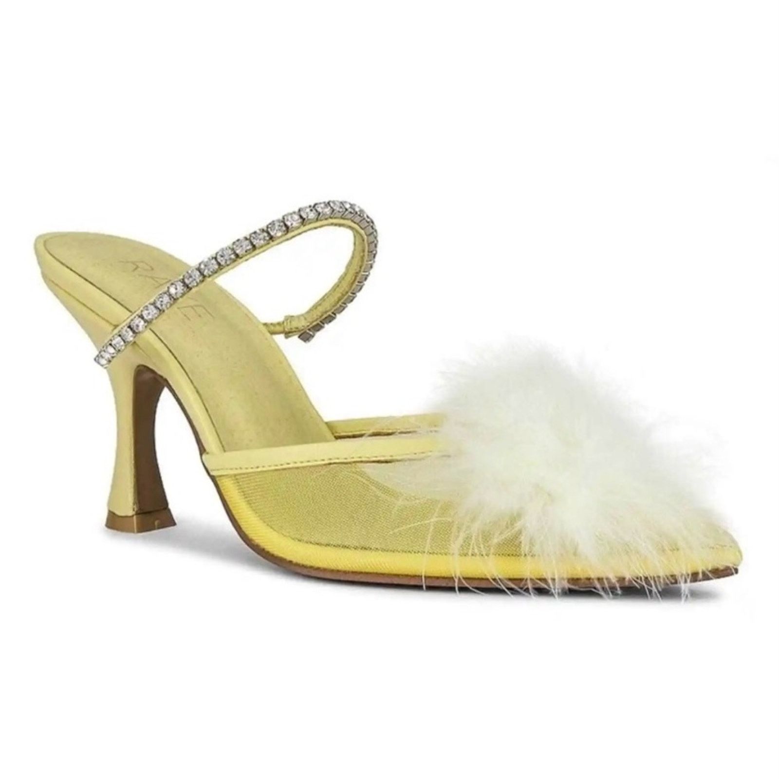Designer RAYE Duke Heel Mesh Feather pompom Crystal Strap Yellow 9.5 Size US 9.5 / IT 39.5 - 1 Thumbnail
