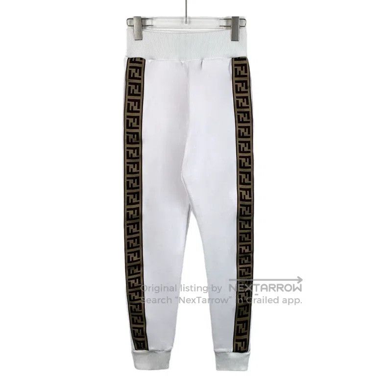 Fendi White Side Logo Letter Drawstring Leisure Long Pants