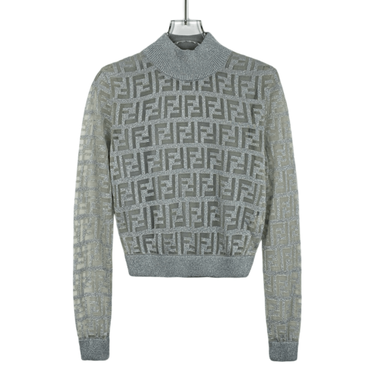 Fendi Grey Logo Jacquard Crewneck Knit Sweater (Size M)