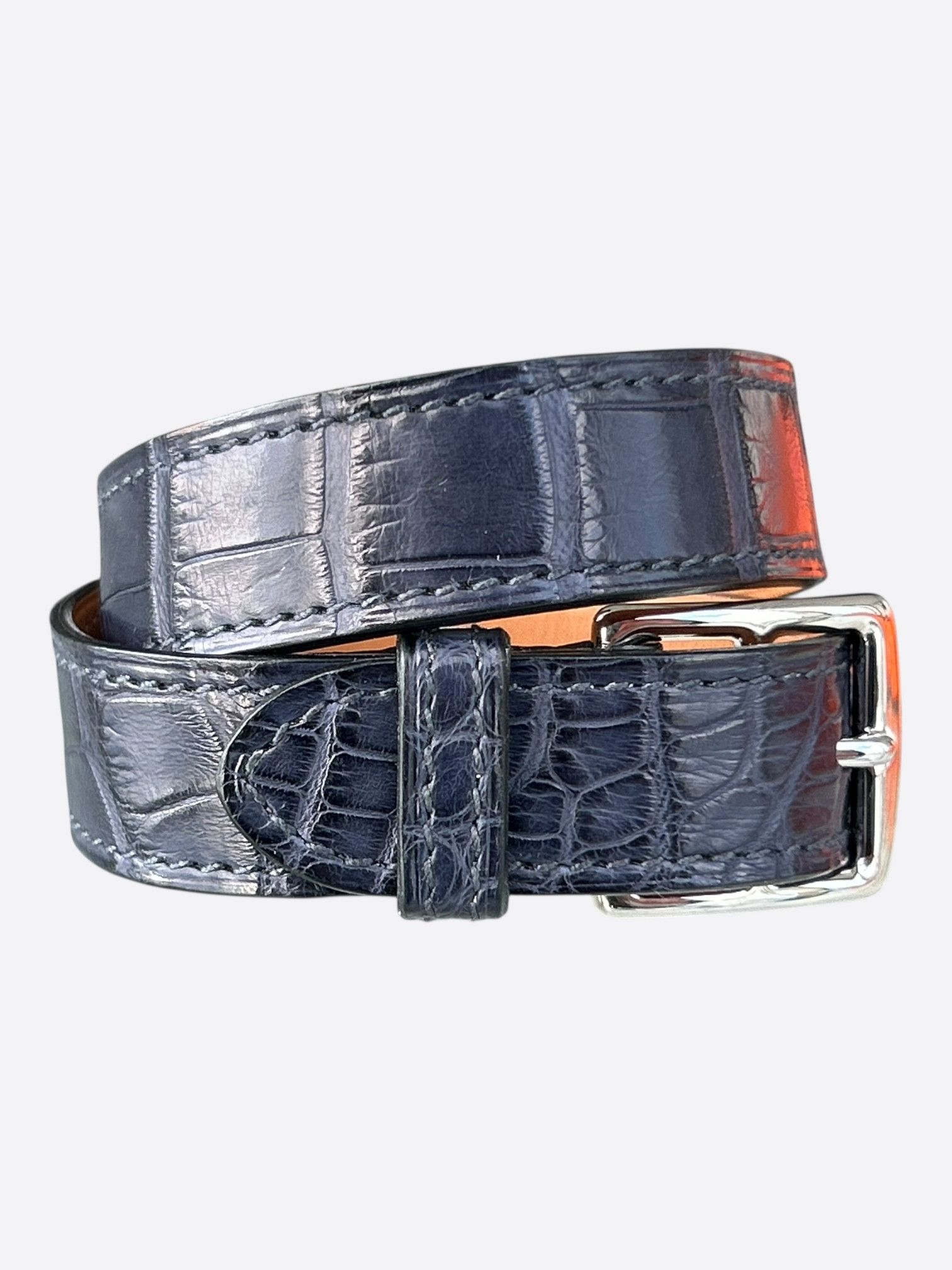 Hermes Navy Croc Palladium Hardware Etriviere Double Tour Bracelet Size ONE SIZE - 1 Thumbnail