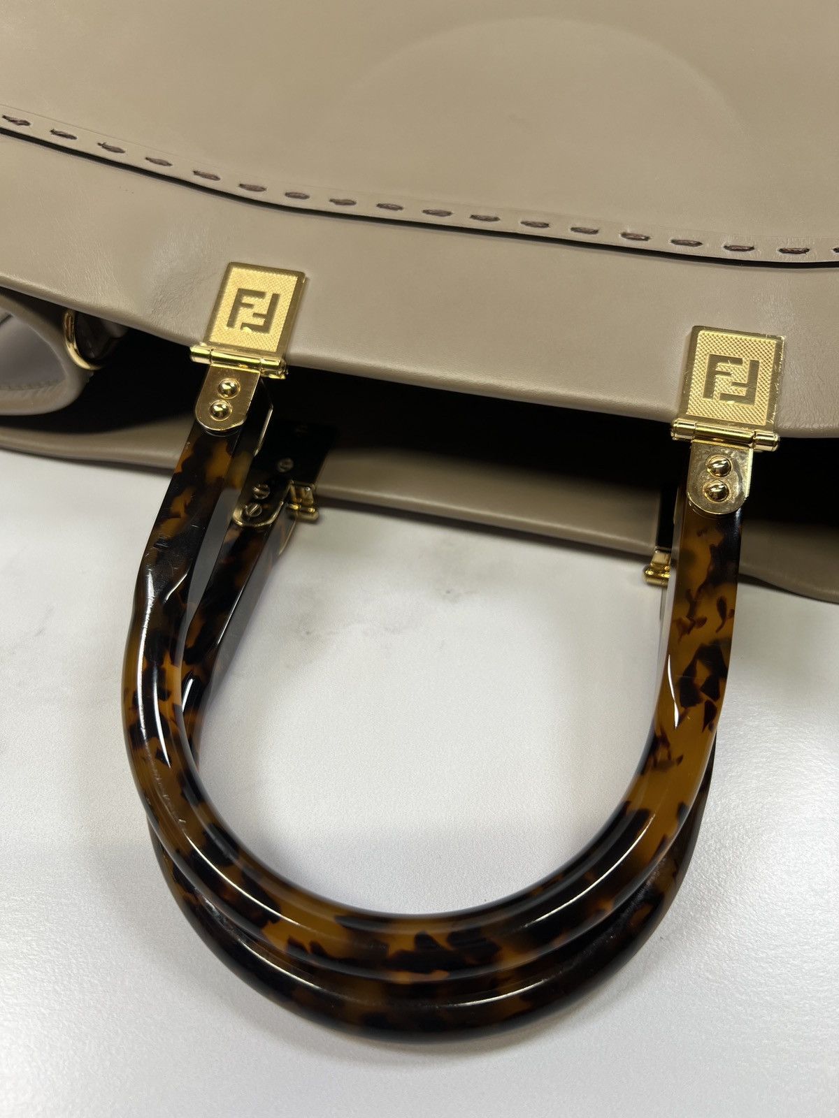 FENDI Tan Sunshine Calfskin Medium Tote Bag Purse