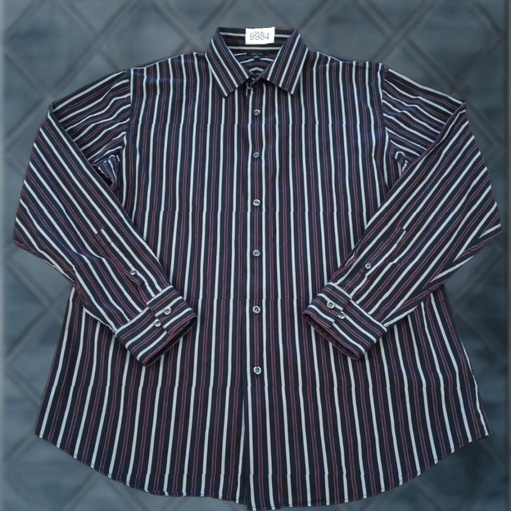 Apt. 9 Apt. 9 Shirt Mens Large Purple Black Striped Long Sleeve Button Up Cotton Size US L / EU 52-54 / 3 - 1 Thumbnail