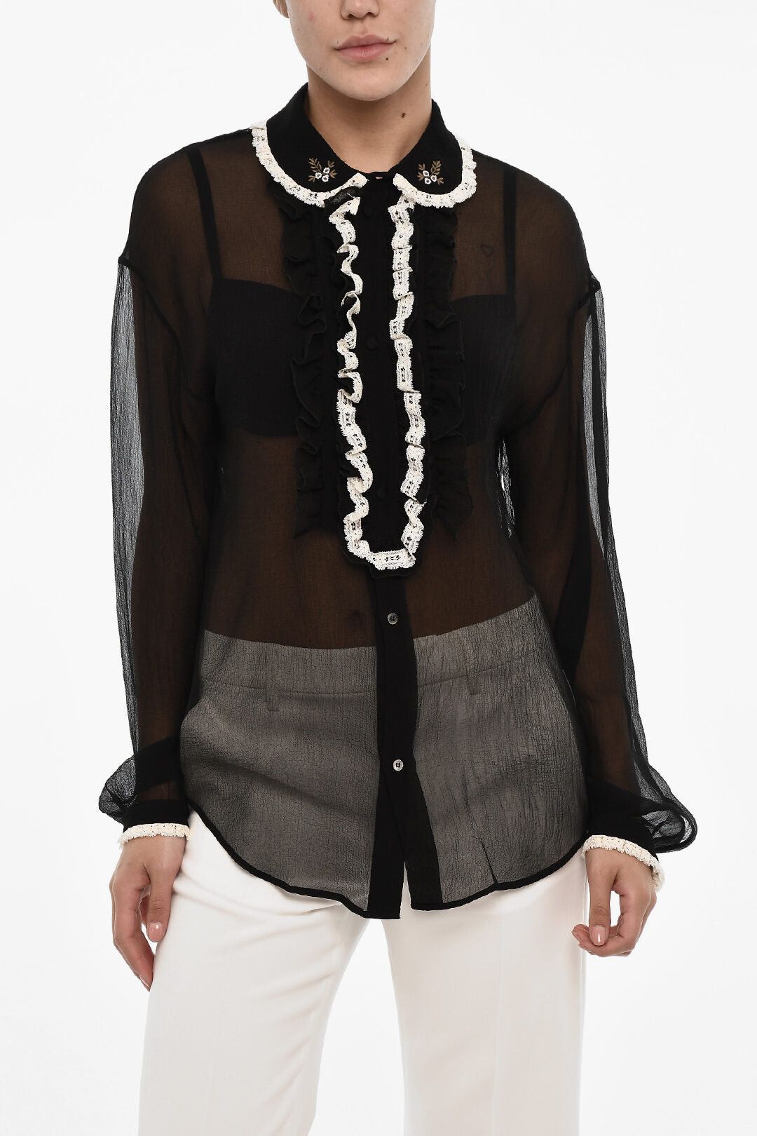 Dsquared2 Sheer Silk Blouse with Ruched Neck Size XS / US 0-2 / IT 36-38 - 1 Thumbnail