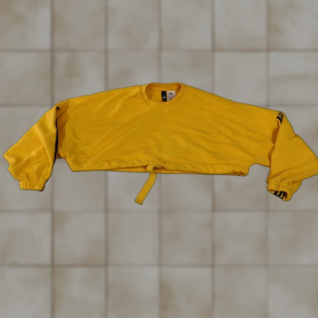 Adidas Adidas Sweatshirt Womens Small Yellow Cropped 3-Stripes Drawstring Crewneck Size S / US 4 / IT 40 - 1 Thumbnail