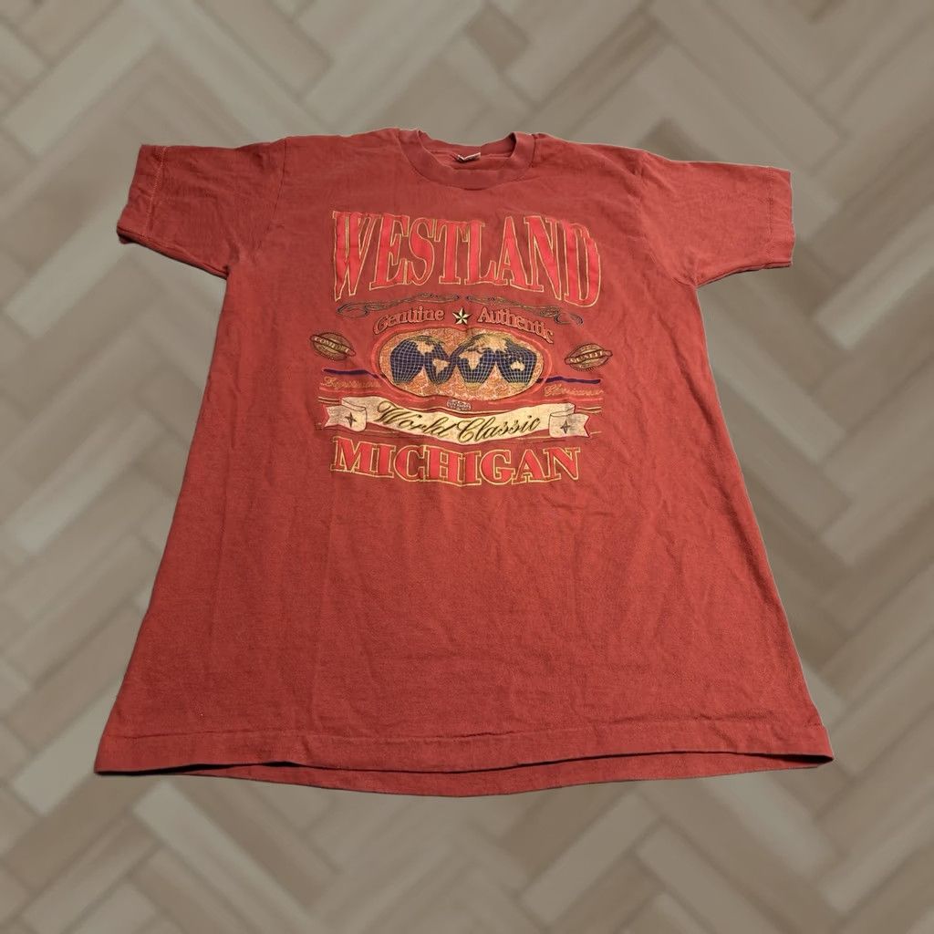 Fruit Of The Loom VINTAGE Fruit of the Loom T-Shirt City 90s Westland Michigan USA Made L Red Men Short Sleeve Crew Neck Cotton Jersey Shirt Size US L / EU 52-54 / 3 - 1 Thumbnail