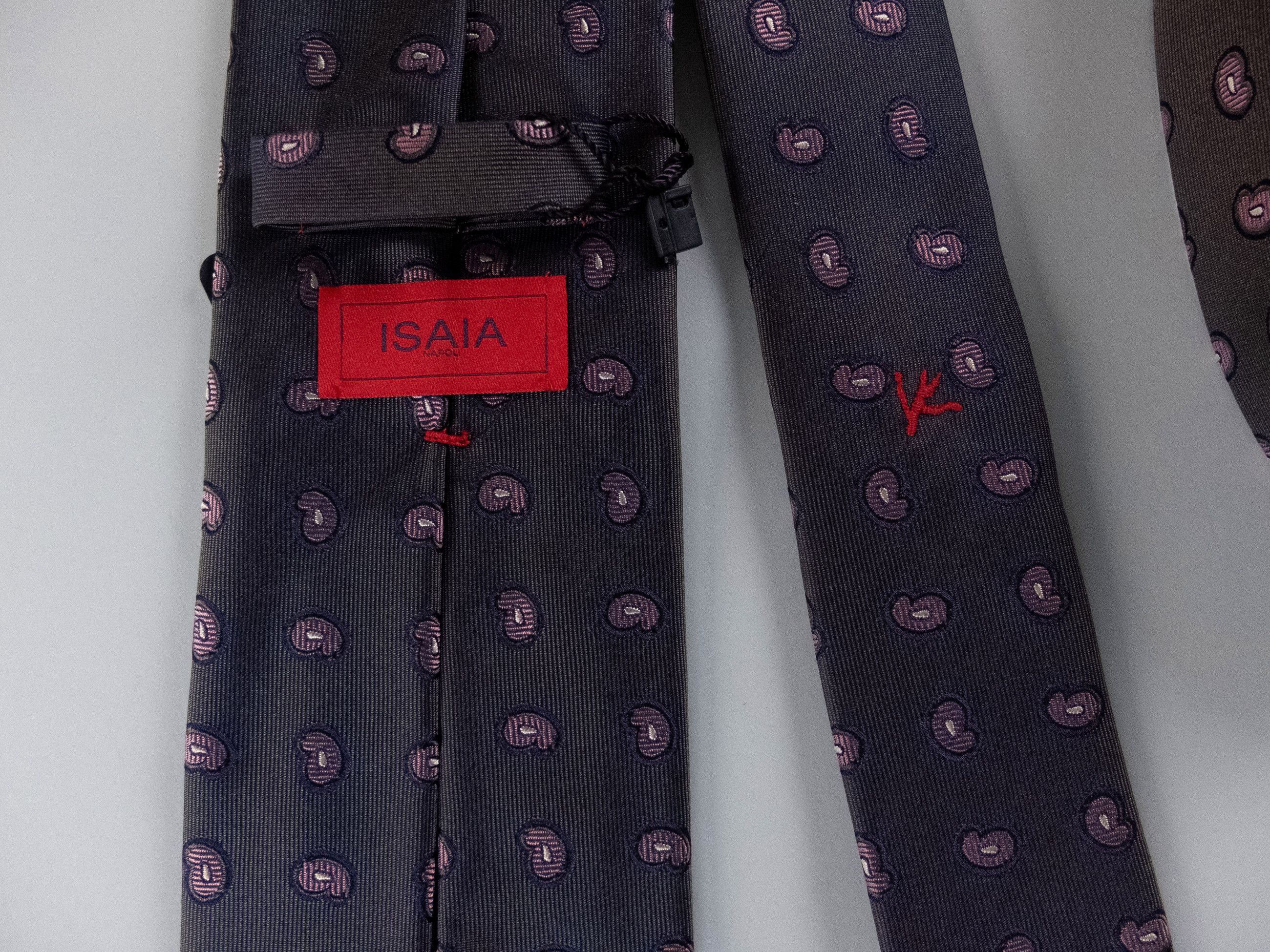 Isaia ISAIA Napoli 5-fold brown micro motif silk tie authentic NWT Size ONE SIZE - 3 Thumbnail