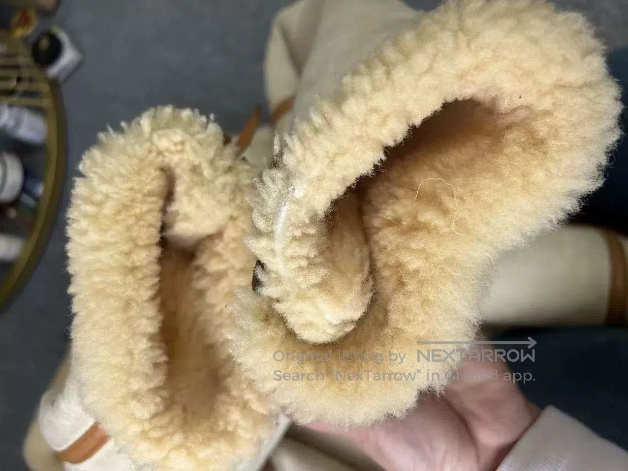 Rainbow Country stylish beige shearling jacket with hood. Size US M / EU 48-50 / 2 - 9 Thumbnail