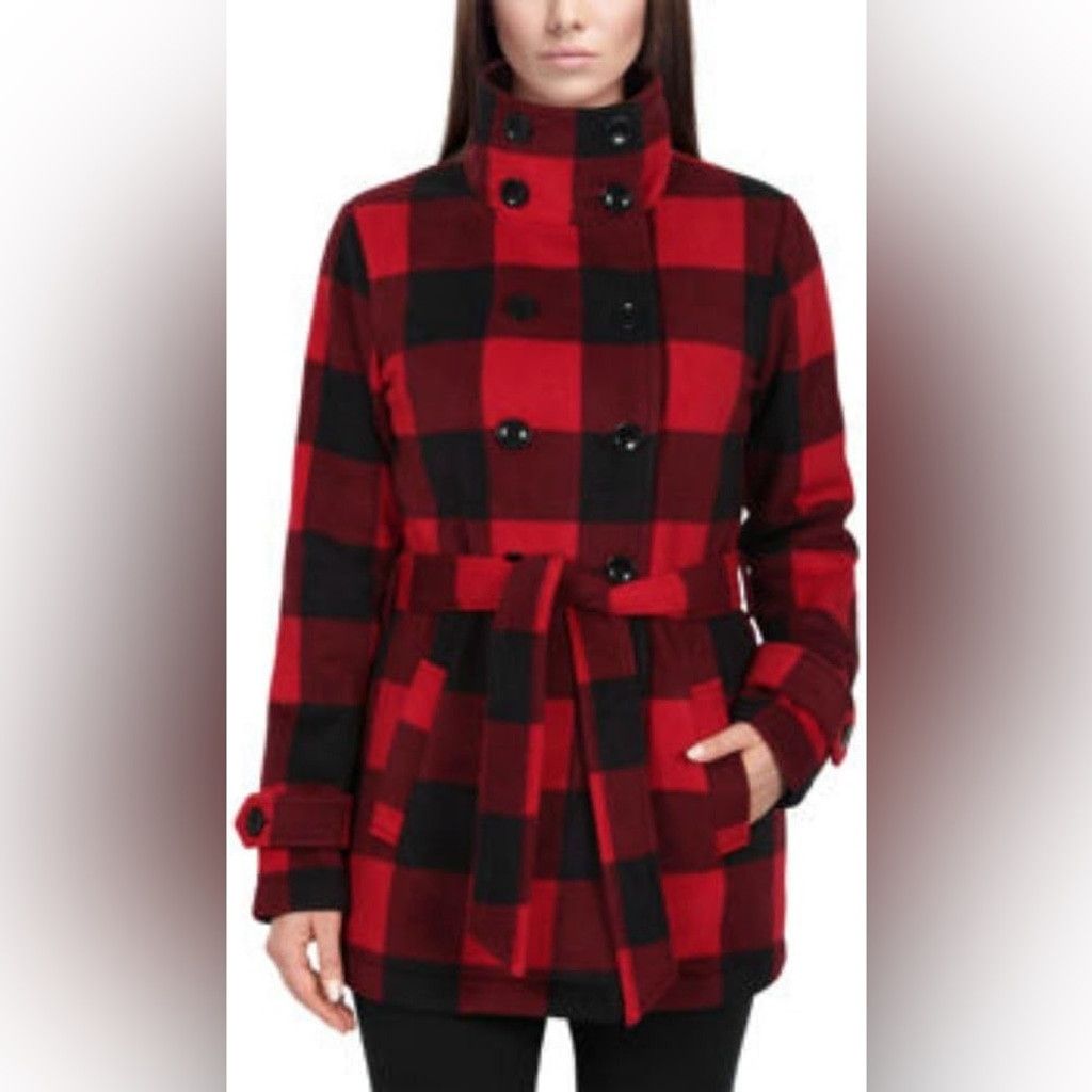 Ike Behar Ike Behar Red Buffalo Plaid Double Breasted Fleece Coat US 8 Size M / US 6-8 / IT 42-44 - 1 Thumbnail