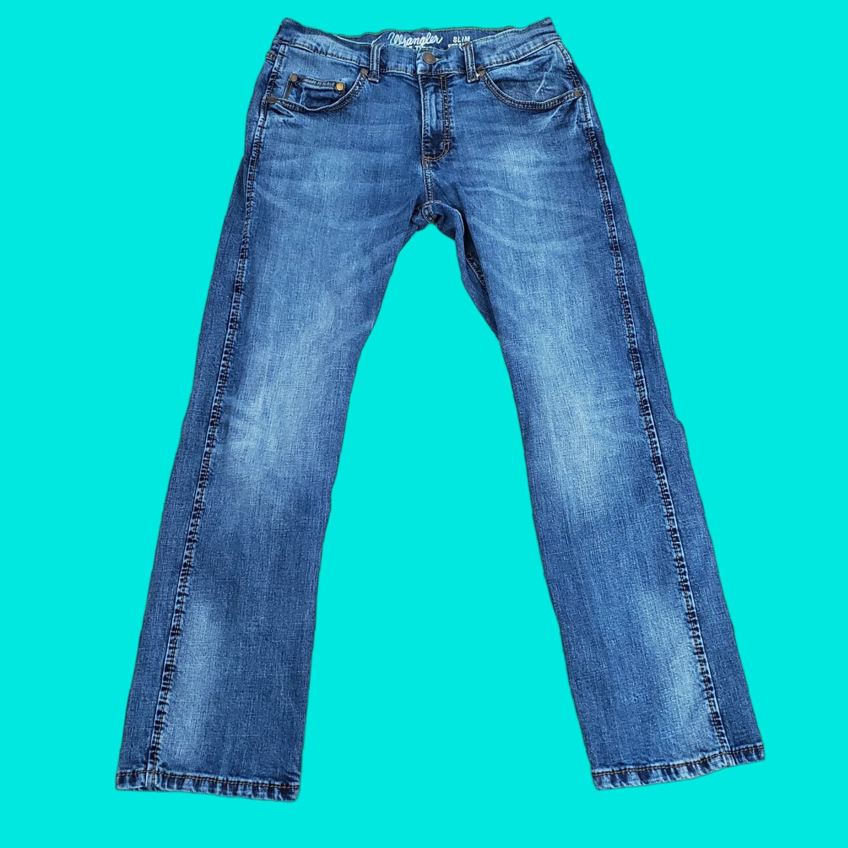 Wrangler Wrangler Retro Jeans Mens 30x29 Blue Slim Straight Leg Dark Wash Denim Cotton Logo Western Cowboys Southwestern Size US 30 / EU 46 - 1 Thumbnail