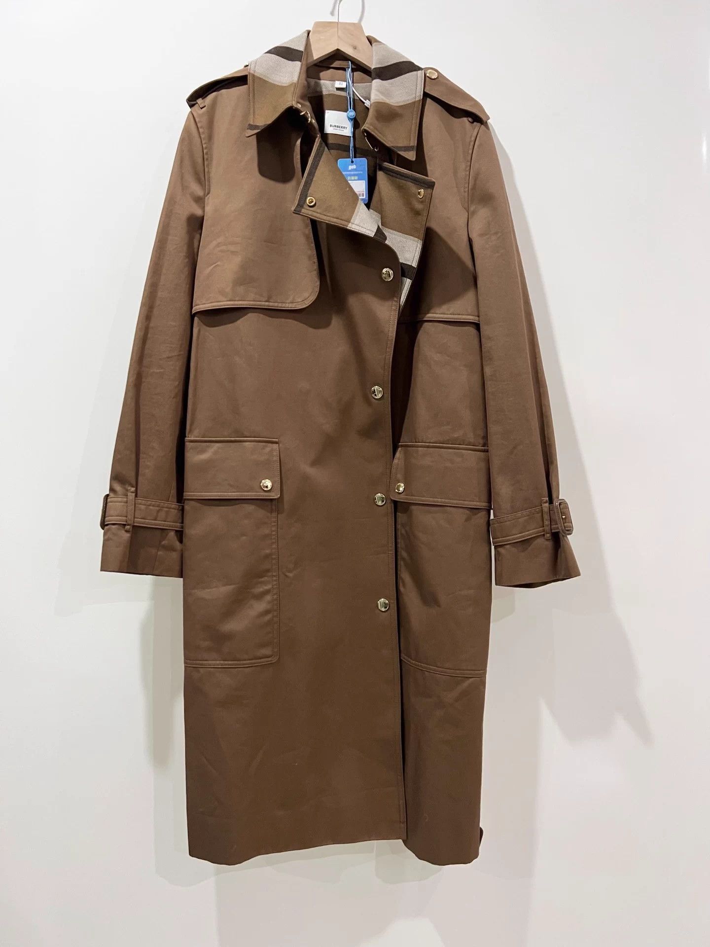Burberry BURBERRY Tan Wool Check Panel Coat UK8 MINT Size S / US 4 / IT 40 - 1 Thumbnail