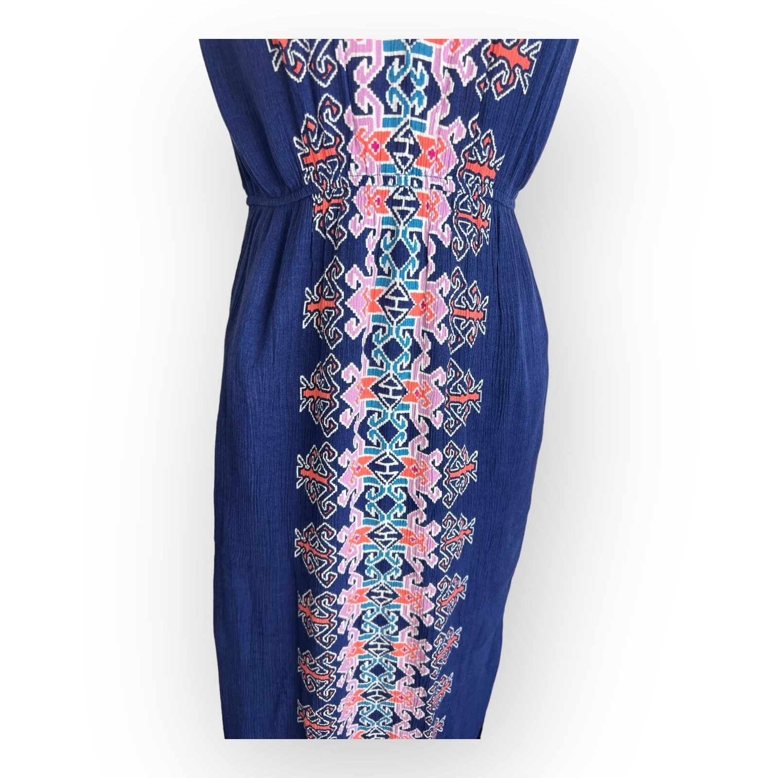 Vintage Xhilaration Aztec Stripe Navy Blue Maxi Dress - Boho Summer Size S / US 4 / IT 40 - 6 Thumbnail
