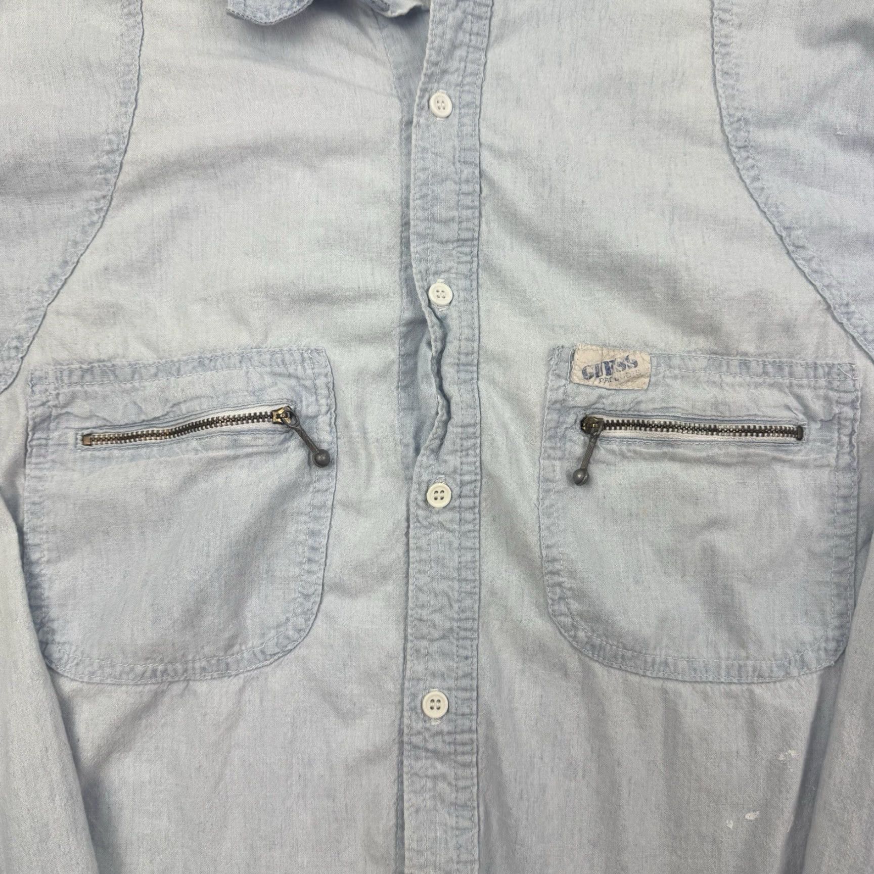 Guess VINTAGE Guess Button Up Shirt Adult Medium Blue 1980s 90s Collared Pockets Zip Casual Mens Shirt Size US M / EU 48-50 / 2 - 4 Thumbnail