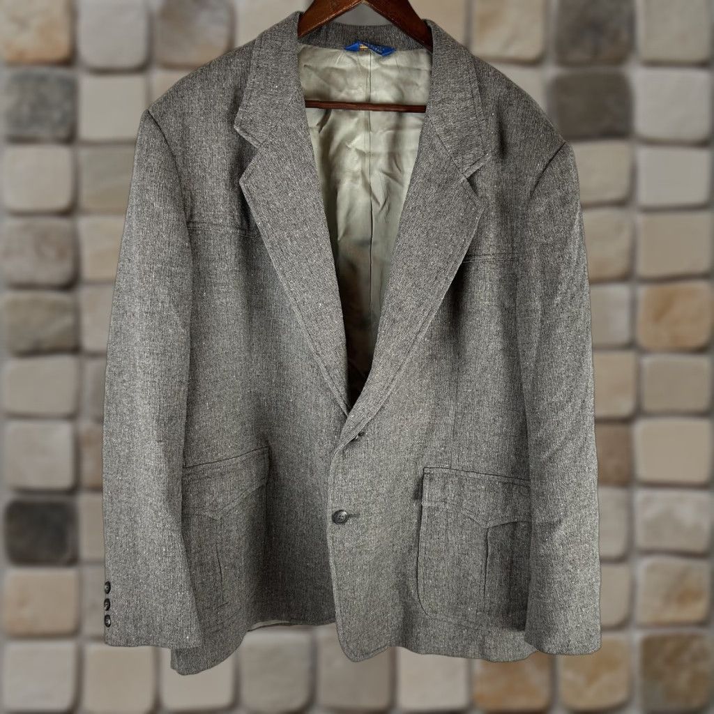 Pendleton VINTAGE Pendleton Sport Coat Mens 48 Gray Wool Tweed Patch Pocket Blazer USA Size 48R - 1 Thumbnail