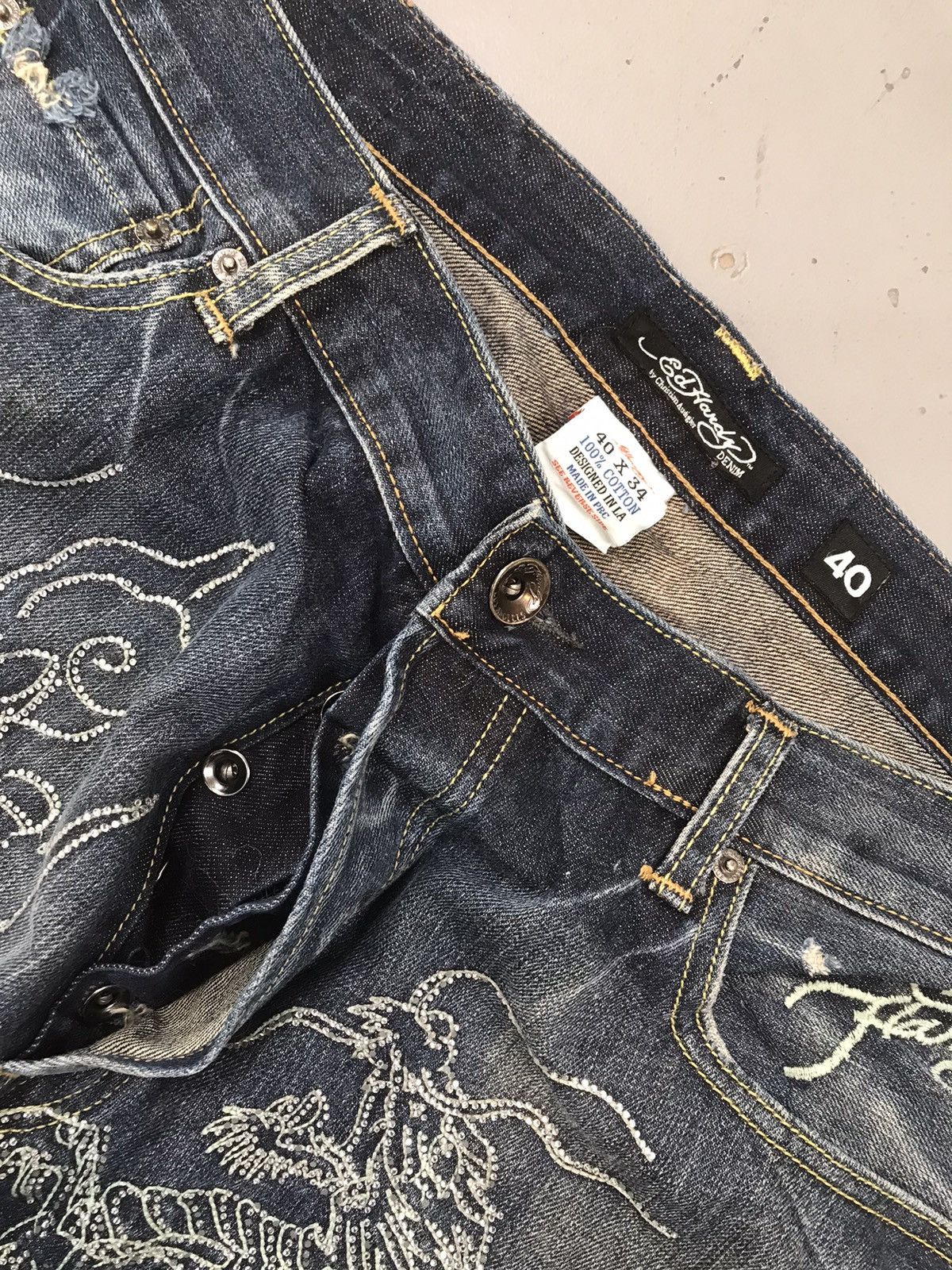 Ed Hardy × Vintage Vintage Edhardy diamond 💎 dragons 🐉 embroidered denim Size US 40 / EU 56 - 5 Thumbnail