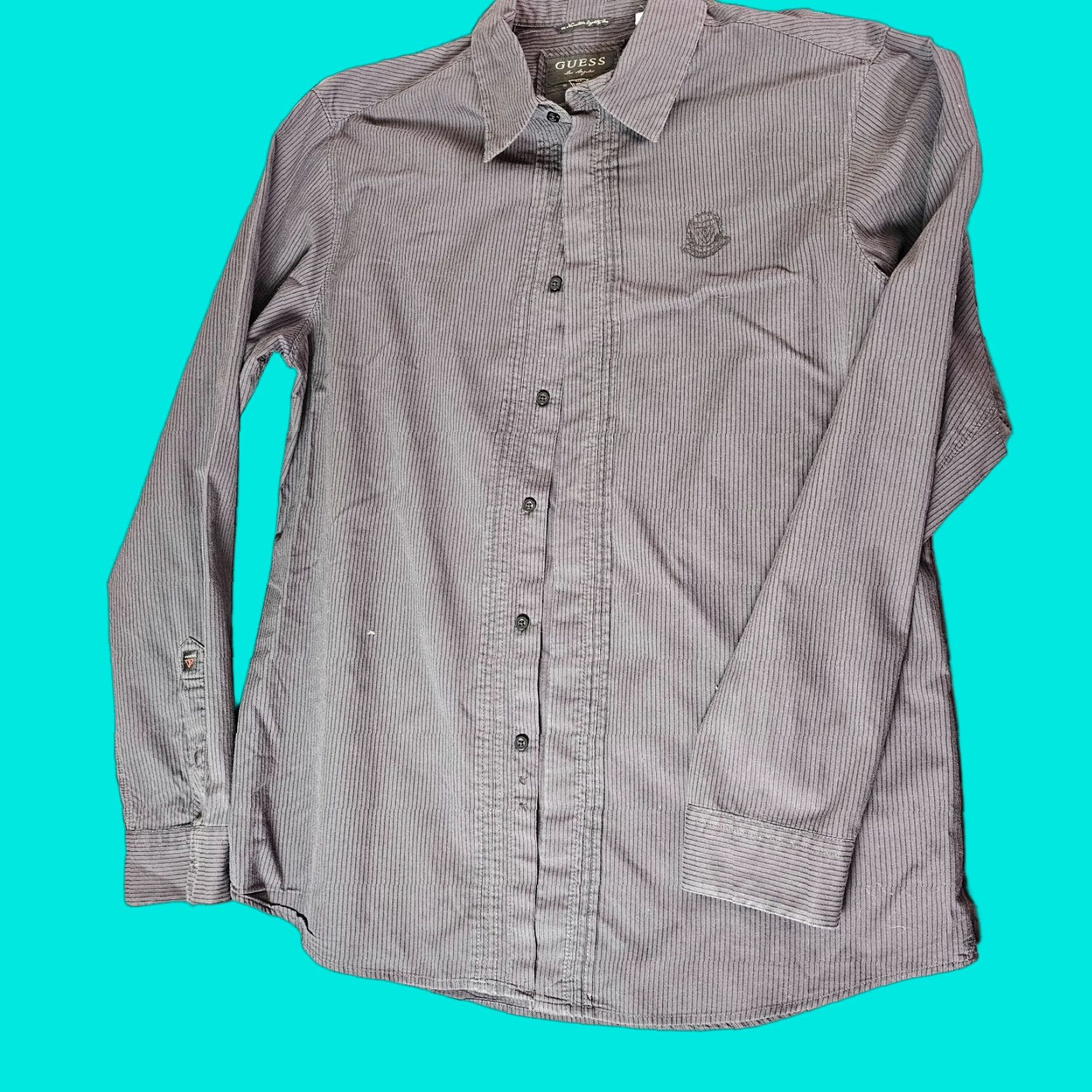 Guess VINTAGE GUESS Men’s Button-Up Shirt Large Black Cotton Striped Logo 90s Casual Size US L / EU 52-54 / 3 - 1 Thumbnail