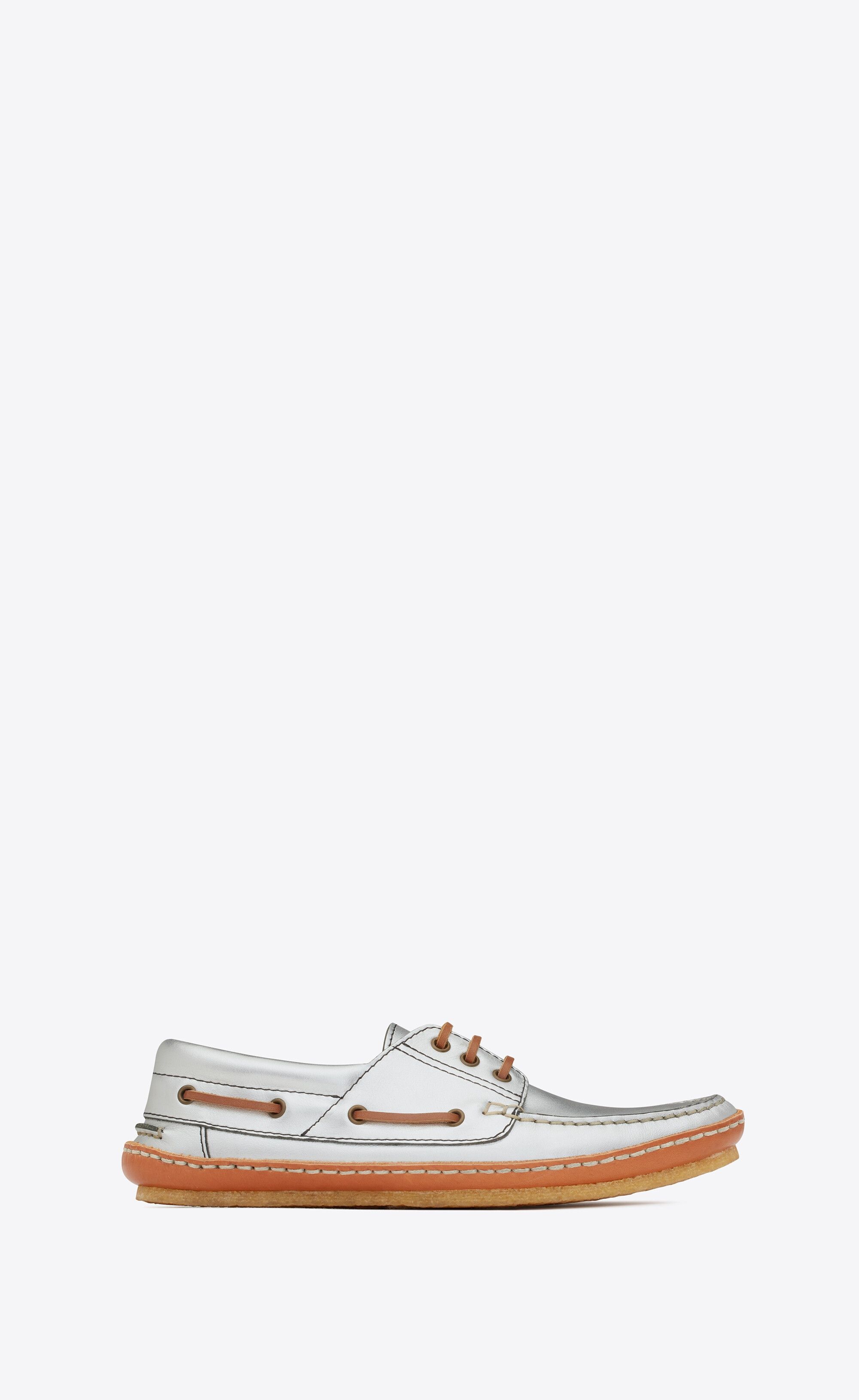 Saint Laurent Paris o1s1wg110225 731747 Ashe Boat Shoes in Metalized in Silver Size US 7.5 / EU 40-41 - 1 Thumbnail