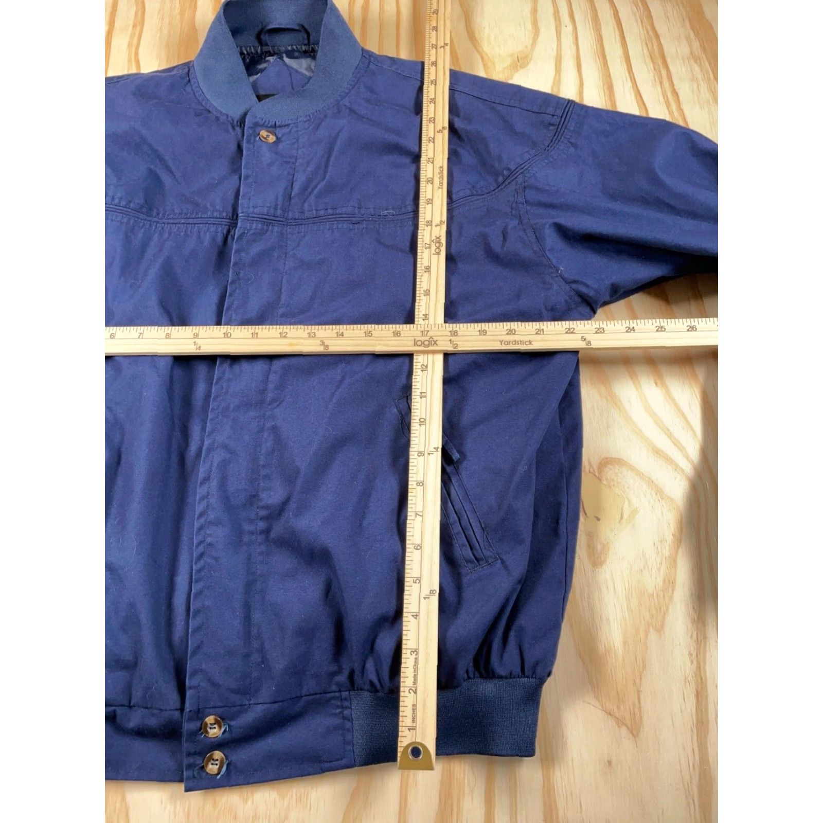 Vintage VINTAGE Bomber Jacket 80s Preppy Blue L Men Regular Zip Pockets Band Collar Full Zip Pockets Size US L / EU 52-54 / 3 - 7 Thumbnail