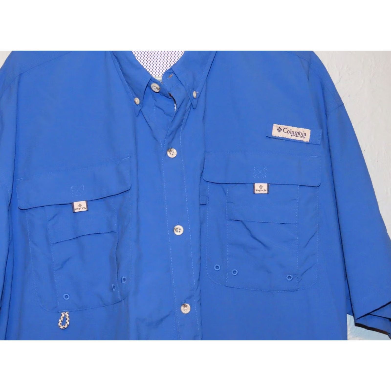 Vintage Columbia Shirt Men's XL Blue Short Sleeve Button-Up Collar Breathable Fishing Casual Pattern: Solid Size US XL / EU 56 / 4 - 2 Thumbnail