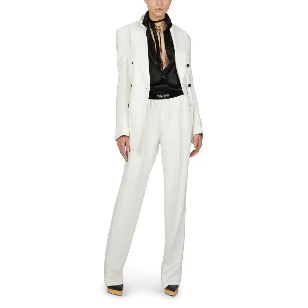 Tom Ford o1loc1c0625 GI2915 Fluid Satin Boyfriend Jacket in White Size S / US 4 / IT 40 - 2 Thumbnail