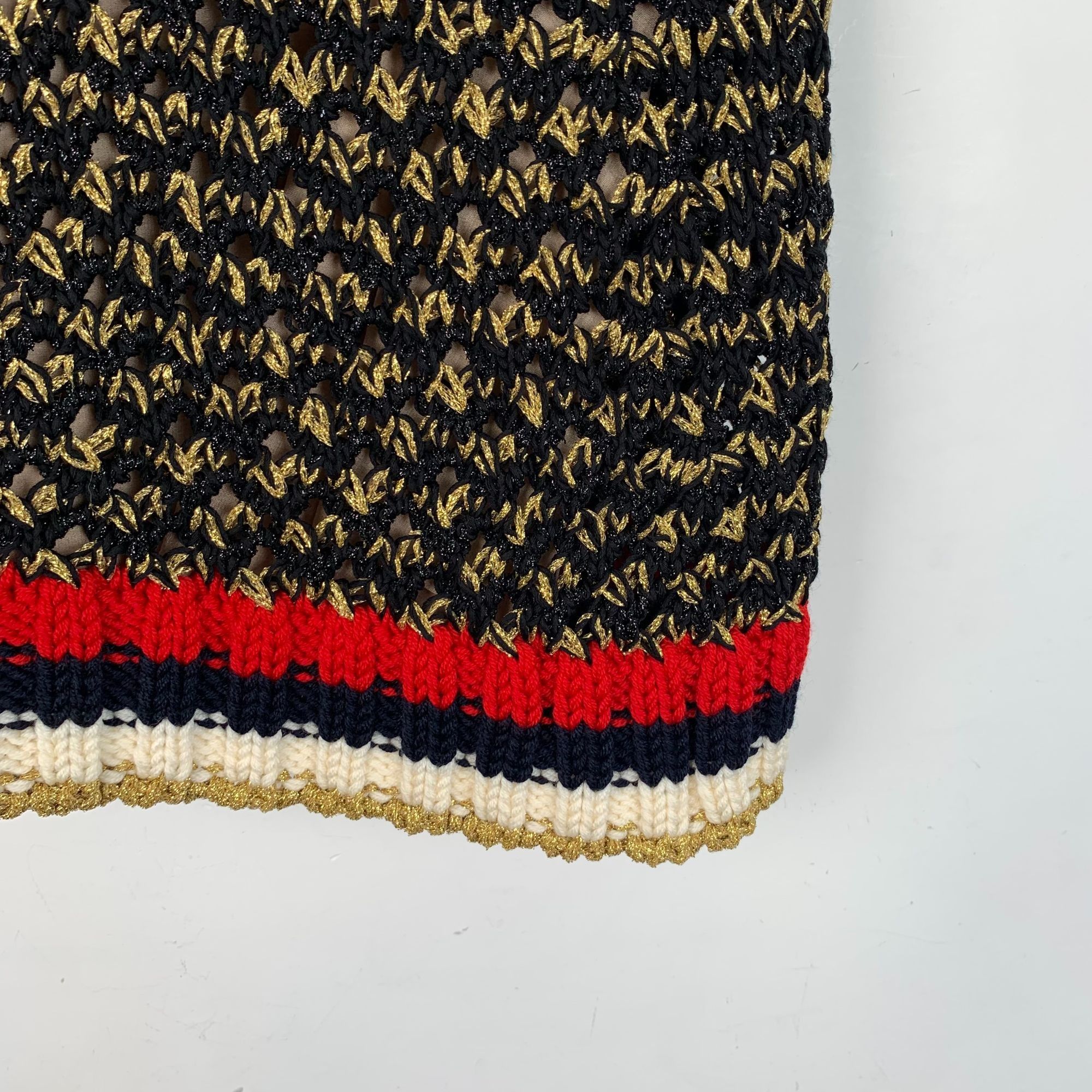 Gucci Gucci XS Black & Gold Woven Cotton Blend Skirt With Red/Whit Size 25" / US 0 / IT 36 - 6 Thumbnail
