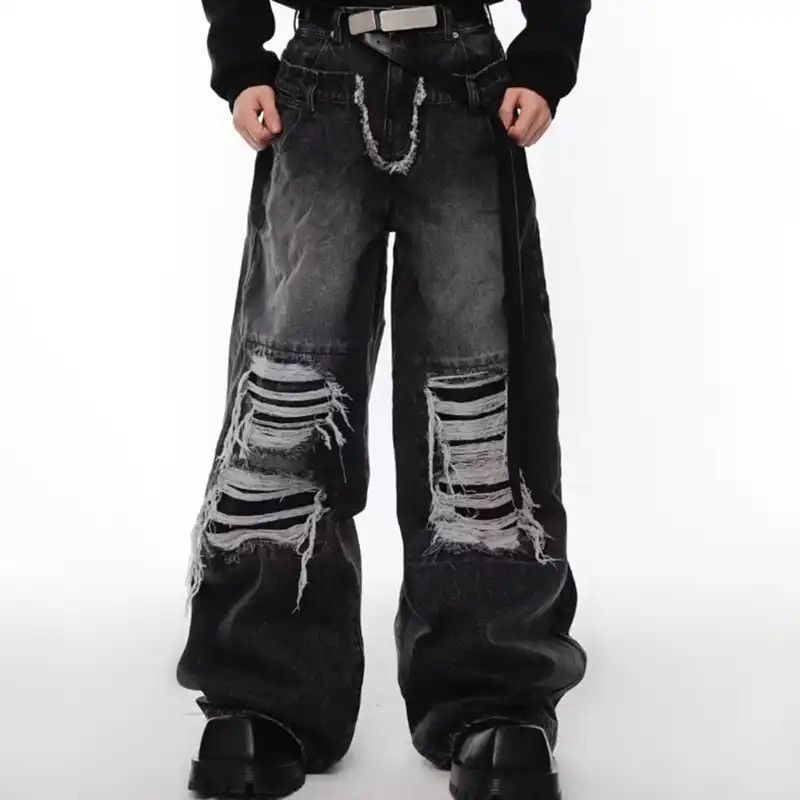 image of Distressed Denim Japanese Opium Ripped Pants in Black, Men's (Size 33)