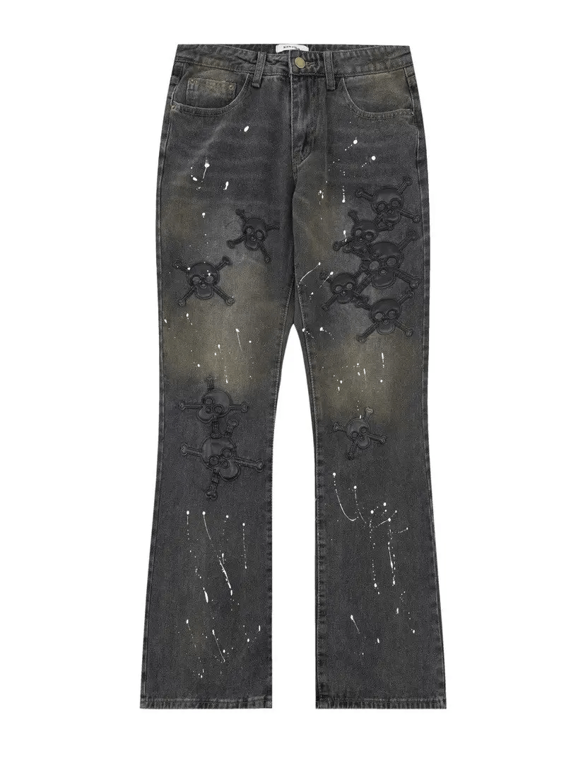 Japanese Brand × Vintage Avant garde retro skull paint splattered jeans pants Size US 30 / EU 46 - 5 Thumbnail