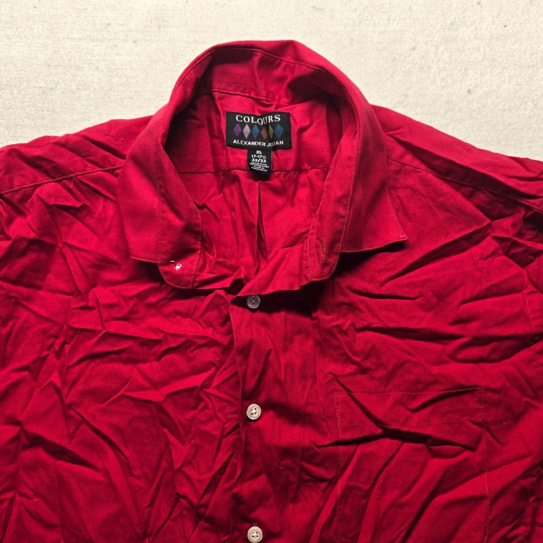 Alexander Julian Alexander Julian Colours Solid Red Long Sleeve Button Up Dress Shirt XL Mens Front Collared Button-Down 17 in Red Colorful 90s (if applicable) Size US XL / EU 56 / 4 - 2 Thumbnail