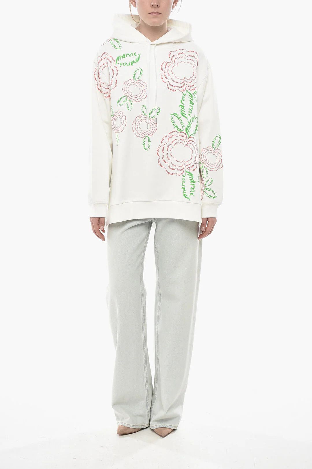Marni og1mm0326 Brushed Cotton Hoodie in White Size S / US 4 / IT 40 - 4 Thumbnail