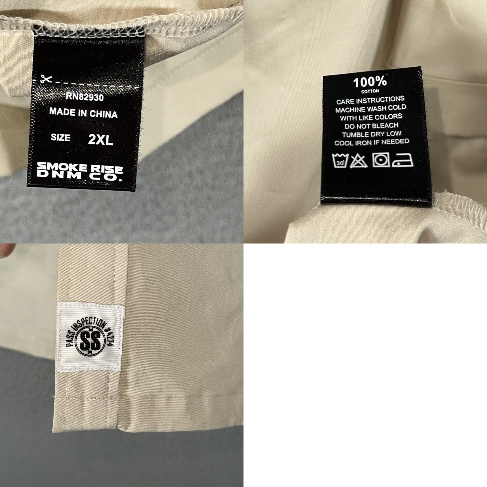 Vintage Smoke Rise Cargo Shirt Set Mens 2XL Beige Elastic Waist 7" Inseam Patch Size US XXL / EU 58 / 5 - 11 Thumbnail