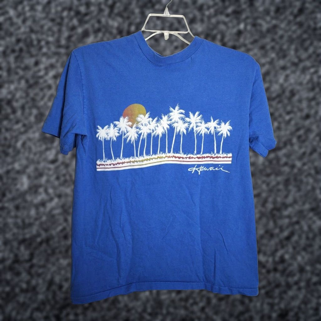 Hanes VINTAGE Hanes Hawaii Palm Tree Graphic Tee Mens Large Blue 1980s Cotton Blend Short Sleeve Mens Size US L / EU 52-54 / 3 - 1 Thumbnail