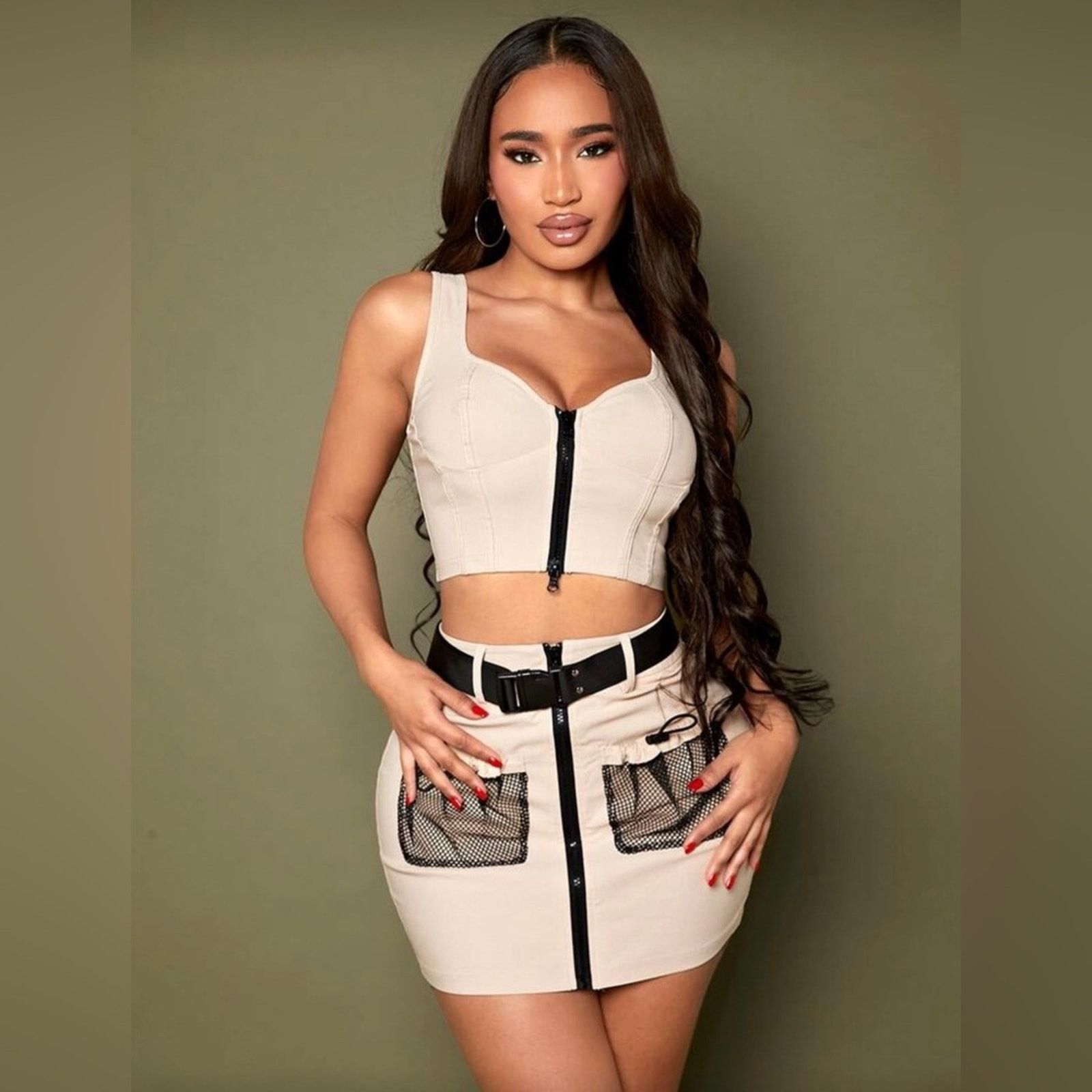 Other Y2K Khaki Matching set Crop Top and Skirt size XS Size 25" / US 0 / IT 36 - 3 Thumbnail