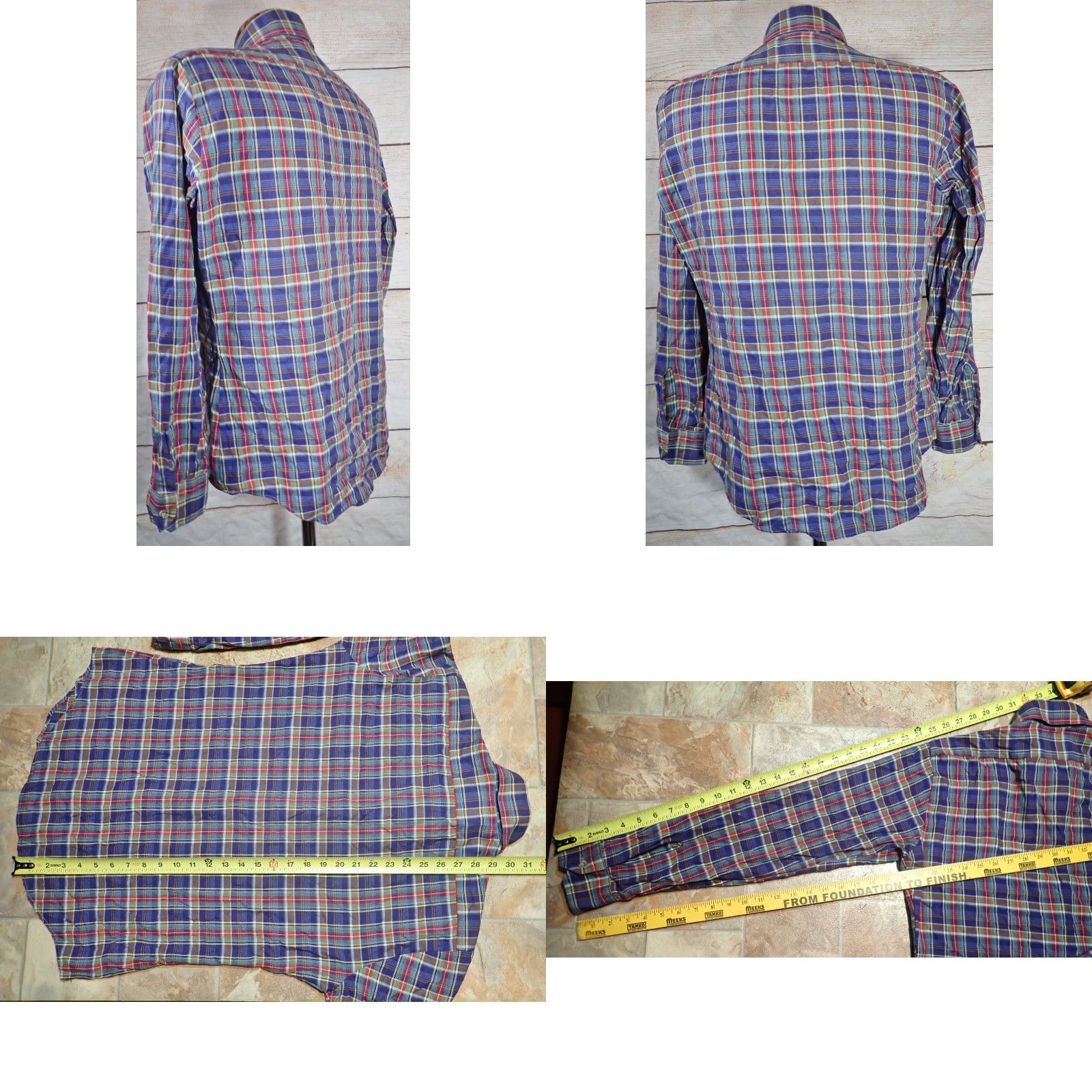 Arrow VINTAGE Arrow Mens Plaid Button Shirt Adult Medium Long Sleeve Cotton Navy Green Red 60s Retro Classic Casual Size US M / EU 48-50 / 2 - 8 Thumbnail