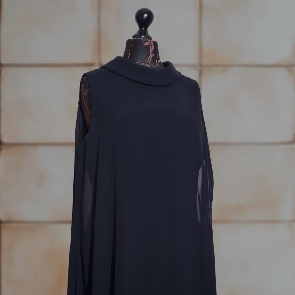 Joseph Ribkoff Joseph Ribkoff Black Chiffon Overlay Cape Shift Dress Sleeveless Back Zip UK18 Size XXL / US 16-18 / IT 52-54 - 1 Thumbnail