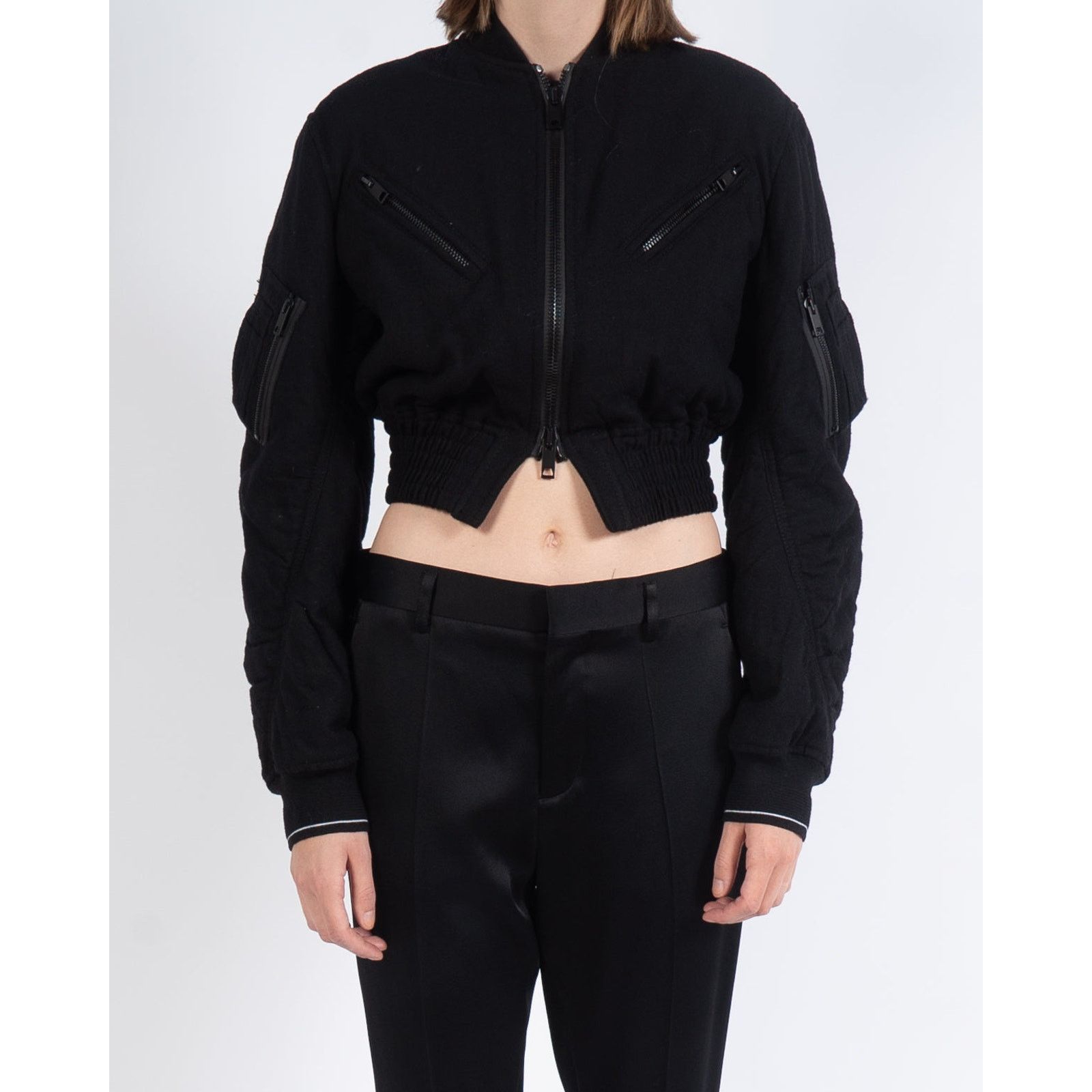 Haider Ackermann FW19 Cropped Zipped Bomber in Black Wool Size S / US 4 / IT 40 - 1 Thumbnail
