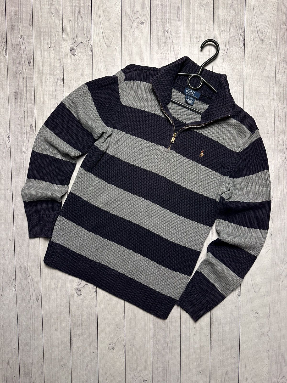 Polo Ralph Lauren × Vintage Vintage sweater polo Ralph Lauren zip 1/4 striped size Xs/S Size US S / EU 44-46 / 1 - 1 Thumbnail