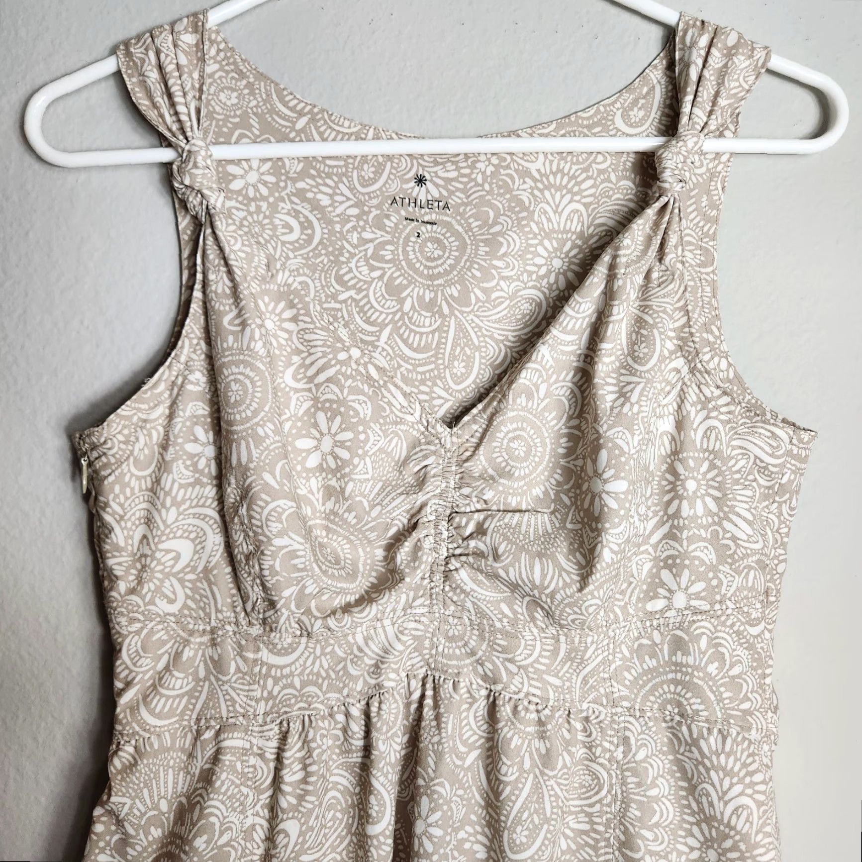Athleta Athleta Womens Nearly Knotical Beige Paisley Floral Sleeveless Dress-Size 2 Size XS / US 0-2 / IT 36-38 - 2 Thumbnail