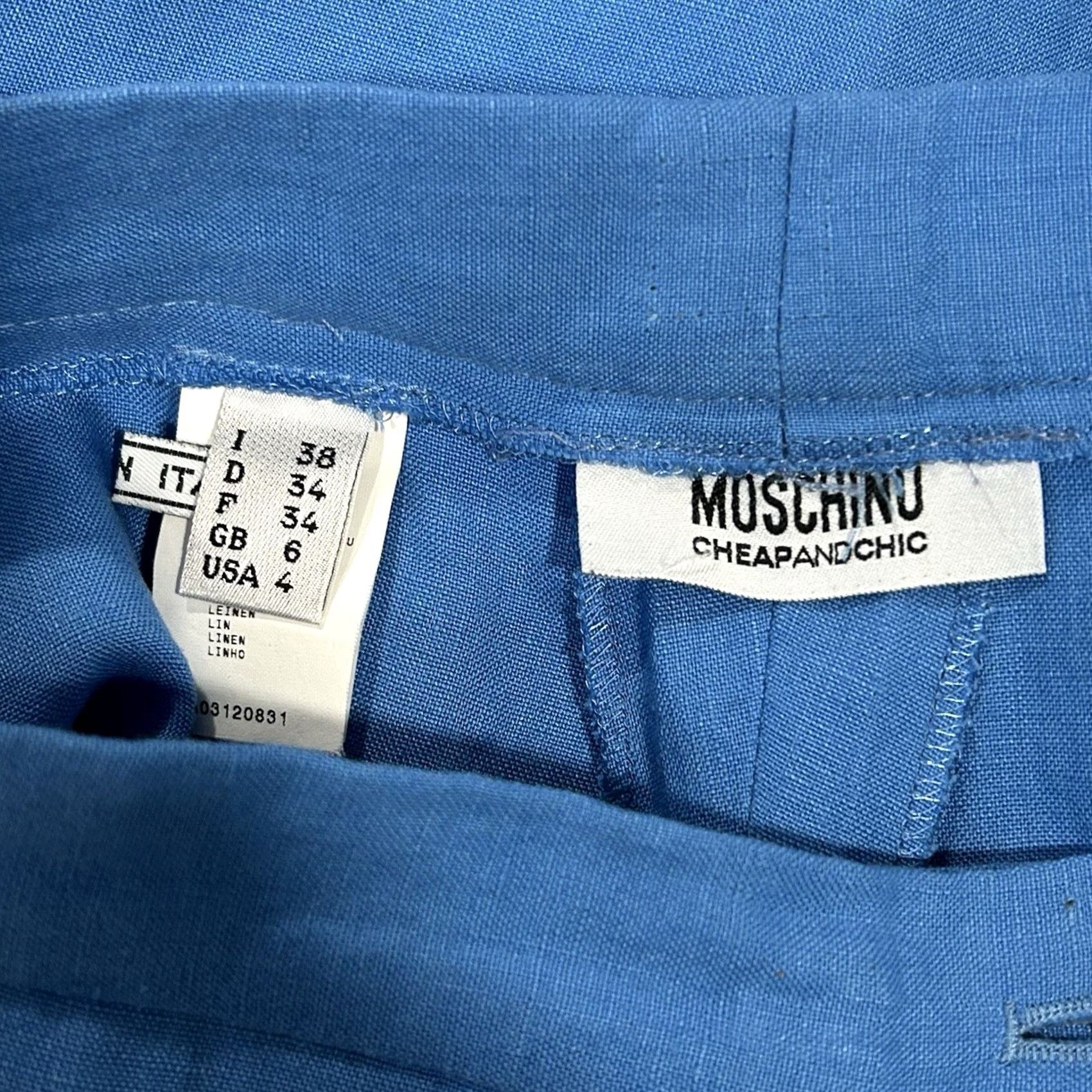 VINTAGE Moschino Cheap and Chic Wide Leg Linen Trousers In Blue