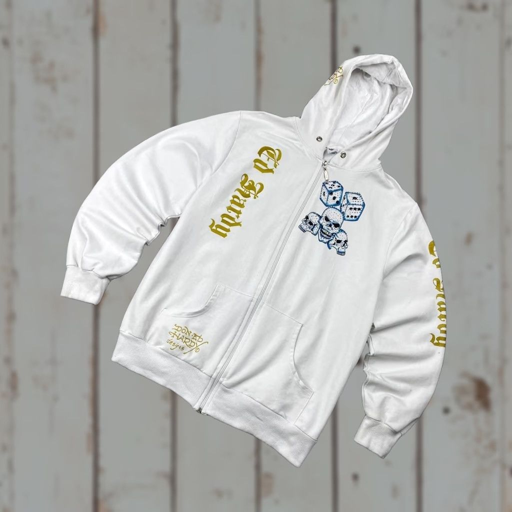 Ed Hardy VINTAGE Ed Hardy By Christian Audigier Hoodie Full Zip Logo Men L White Size US L / EU 52-54 / 3 - 1 Thumbnail