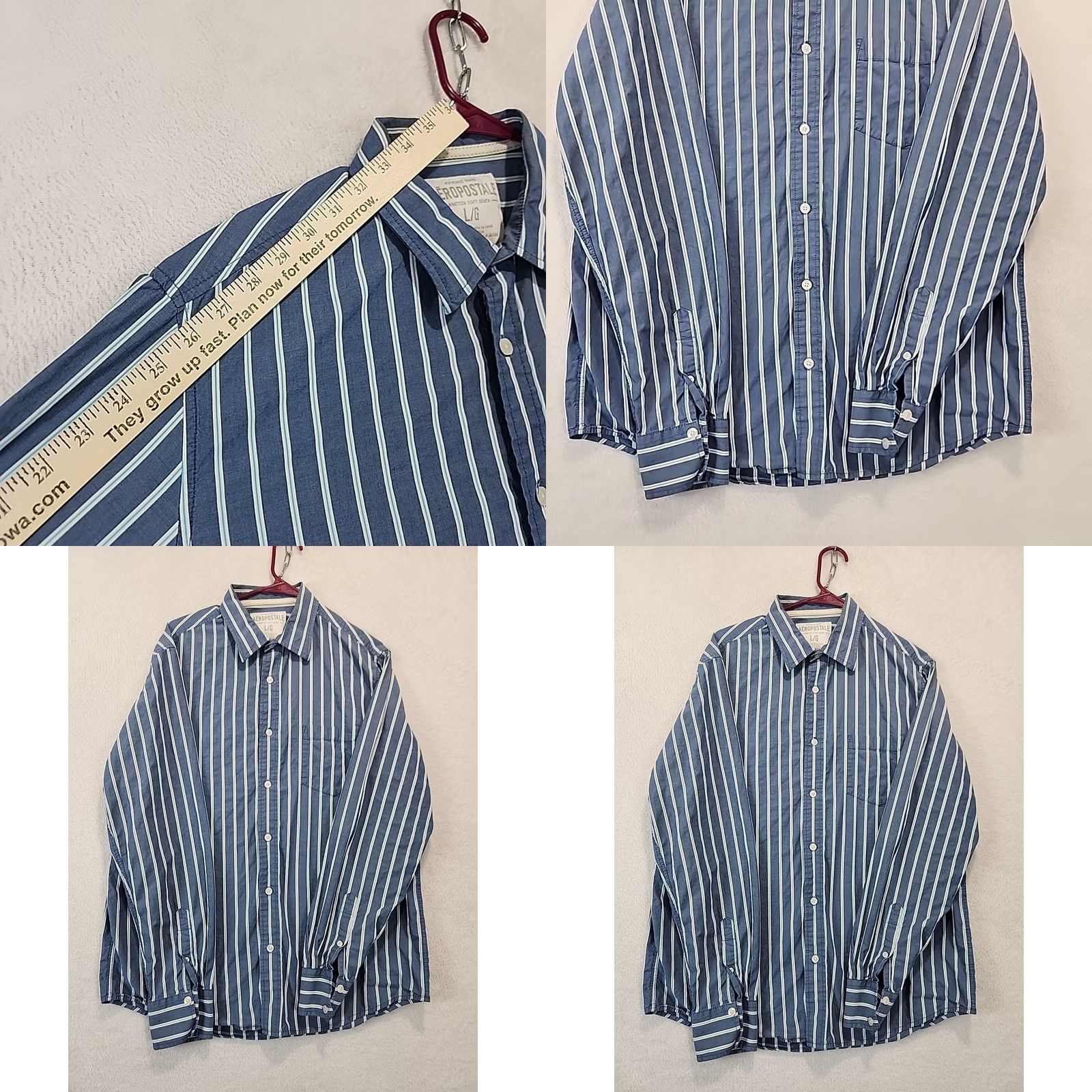 Vintage VINTAGE Aeropostale Long Sleeve Dress Shirt Mens L Blue Striped Preppy Office Academia Size 42R - 8 Thumbnail