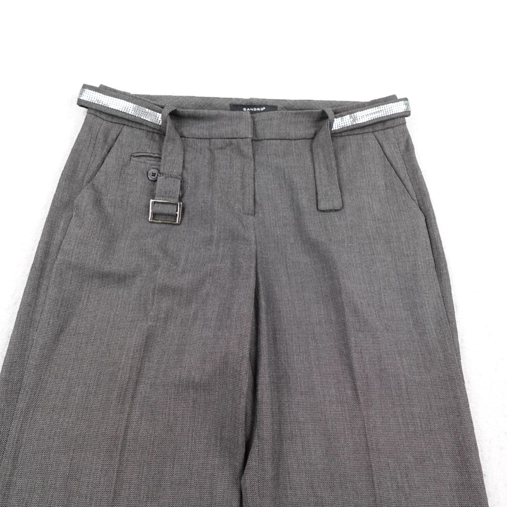 Sandro Sandro Pants Womens 8 Gray Wide Leg Dress Trousers Belt Rhinestone Career Office Size 30" / US 8 / IT 44 - 2 Thumbnail