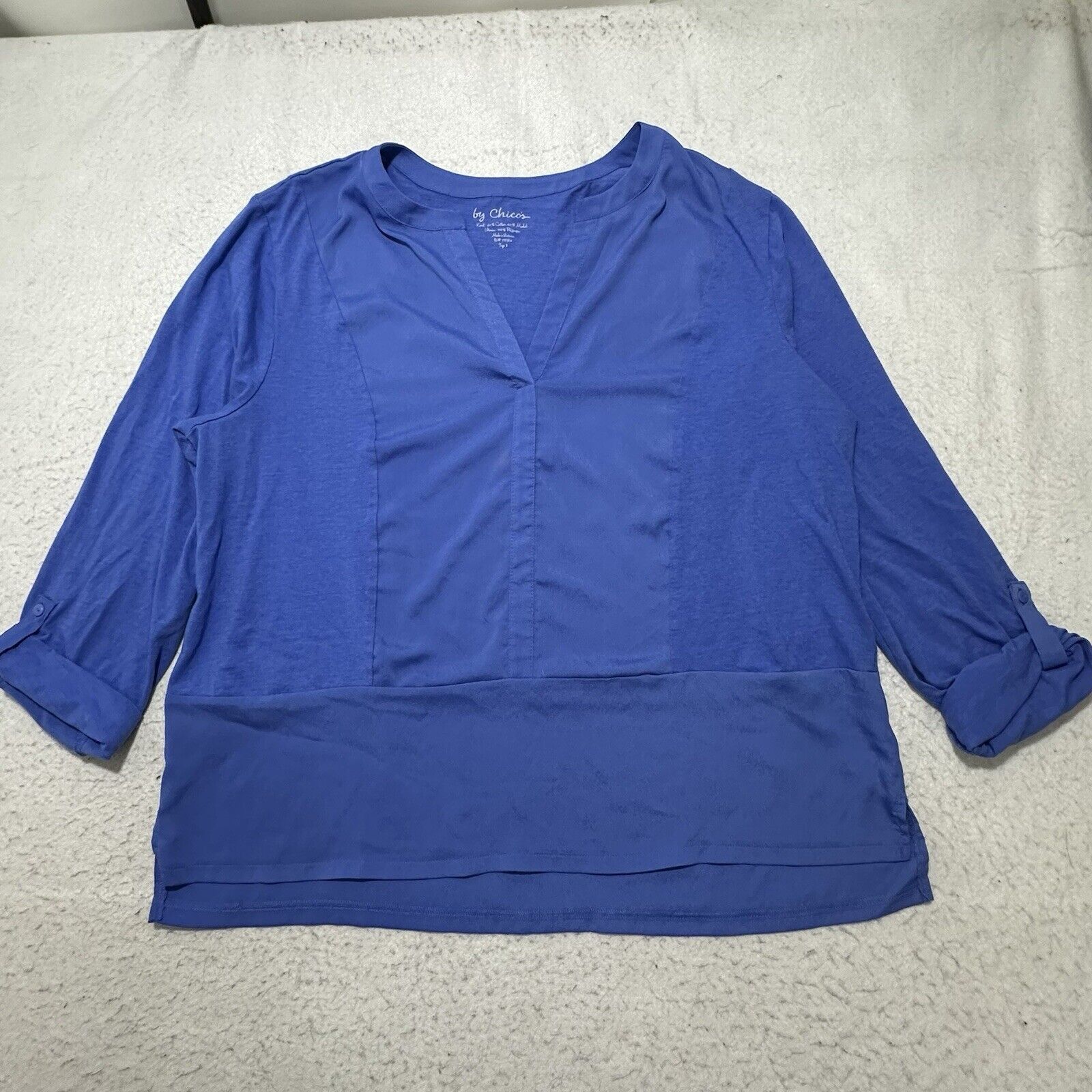 Chicos Chico's XL Blouse Roll Tab Long Sleeve Lightweight Blue Top Size XL / US 12-14 / IT 48-50 - 1 Thumbnail