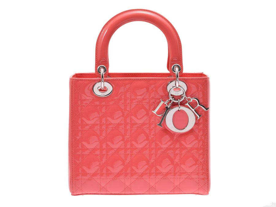 image of Dior Cannage Enamel Salmon Hardware With Strap 2Way Handbag Pink, Women's