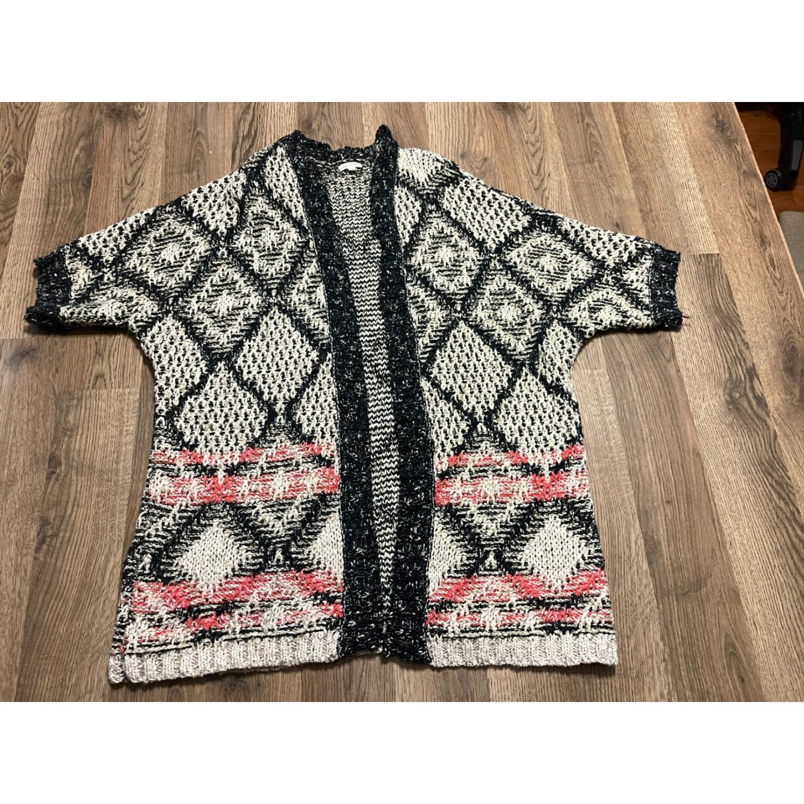 Vintage En Creme Sweater Women's Size Medium Pink Black White Open Cardigan Knit Size M / US 6-8 / IT 42-44 - 2 Thumbnail
