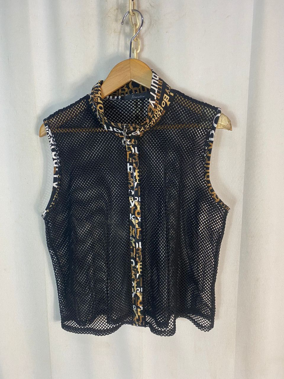 Floralia net croptop zipper vest