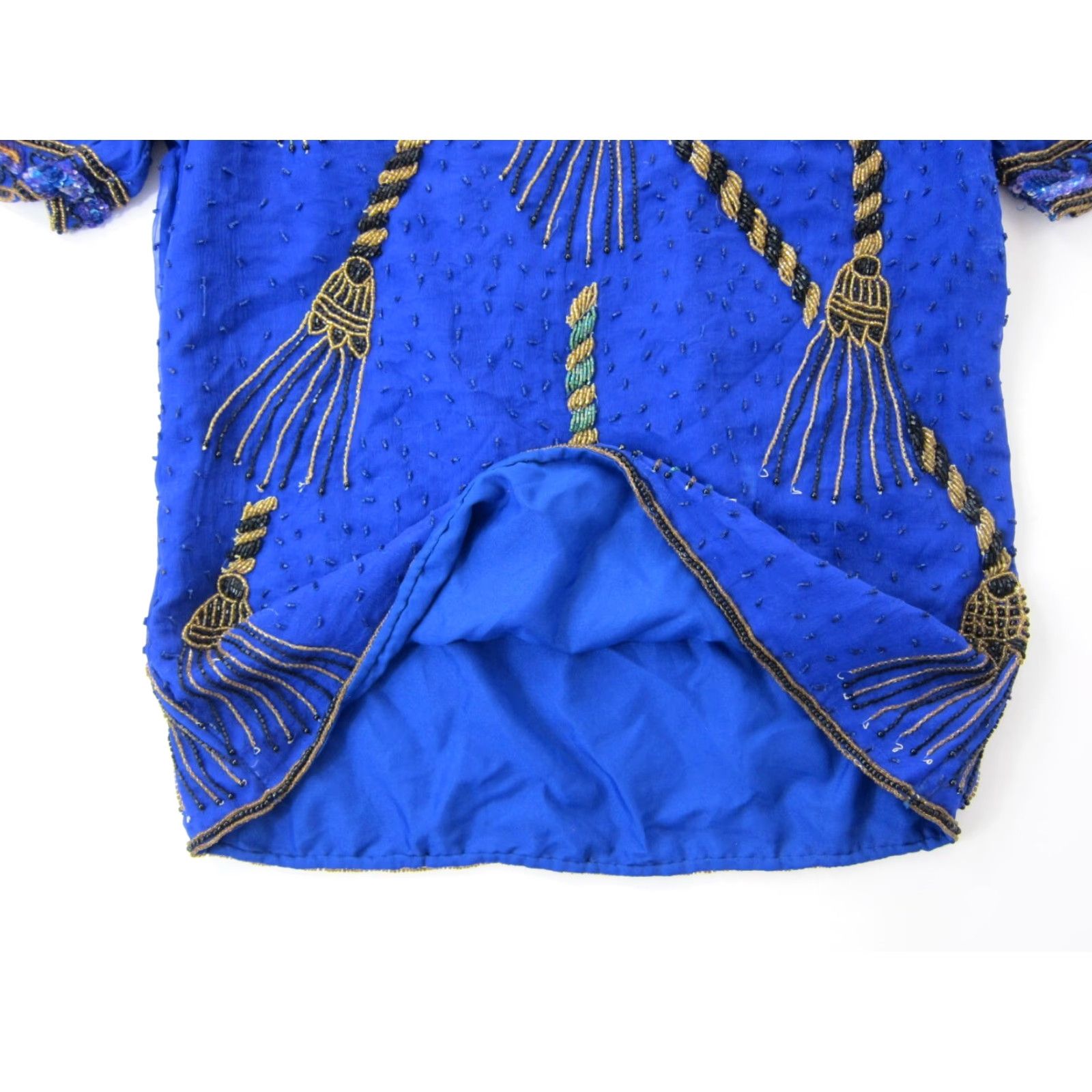 Vintage NWT Laurence Kazar 100% Silk Blue Gold Beaded Sequin Short Sleeve Blouse PS Size S / US 4 / IT 40 - 7 Thumbnail