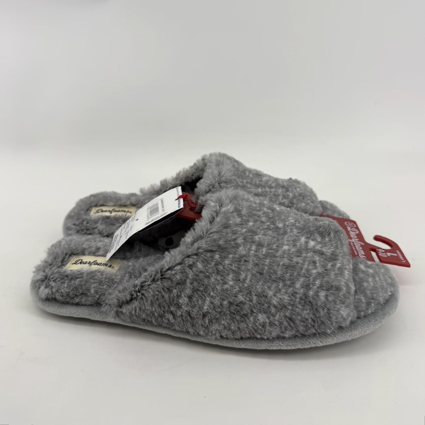 Vintage Dearfoams Slippers Womens 9.5 Gray Faux Fur Memory Foam Mule Indoor House Cozy Size ONE SIZE - 5 Thumbnail