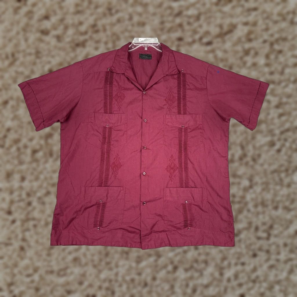 Vintage Guayabera Shirt Mens XL Red Short Sleeve Button Up Embroidered Pockets Casual Size US XL / EU 56 / 4 - 1 Thumbnail