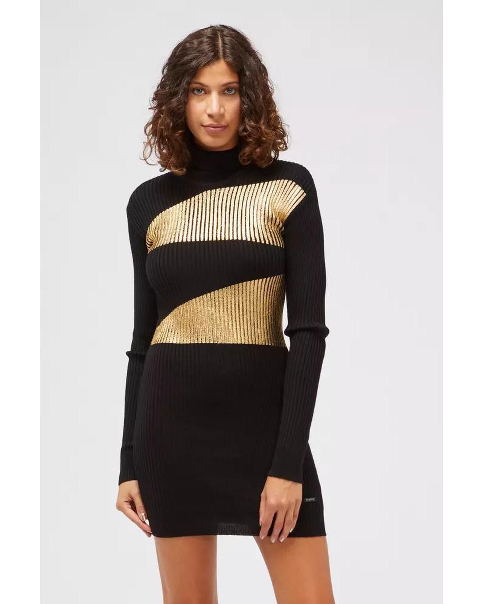 image of Custo Barcelona Laminated Effect Polo Neck Dress in Black, Women's (Size Medium)