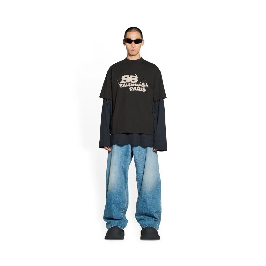 Balenciaga o1w1db10325 Hand-Drawn BB Icon T-Shirt Medium Fit in Black Size US XXS / EU 40 - 1 Thumbnail