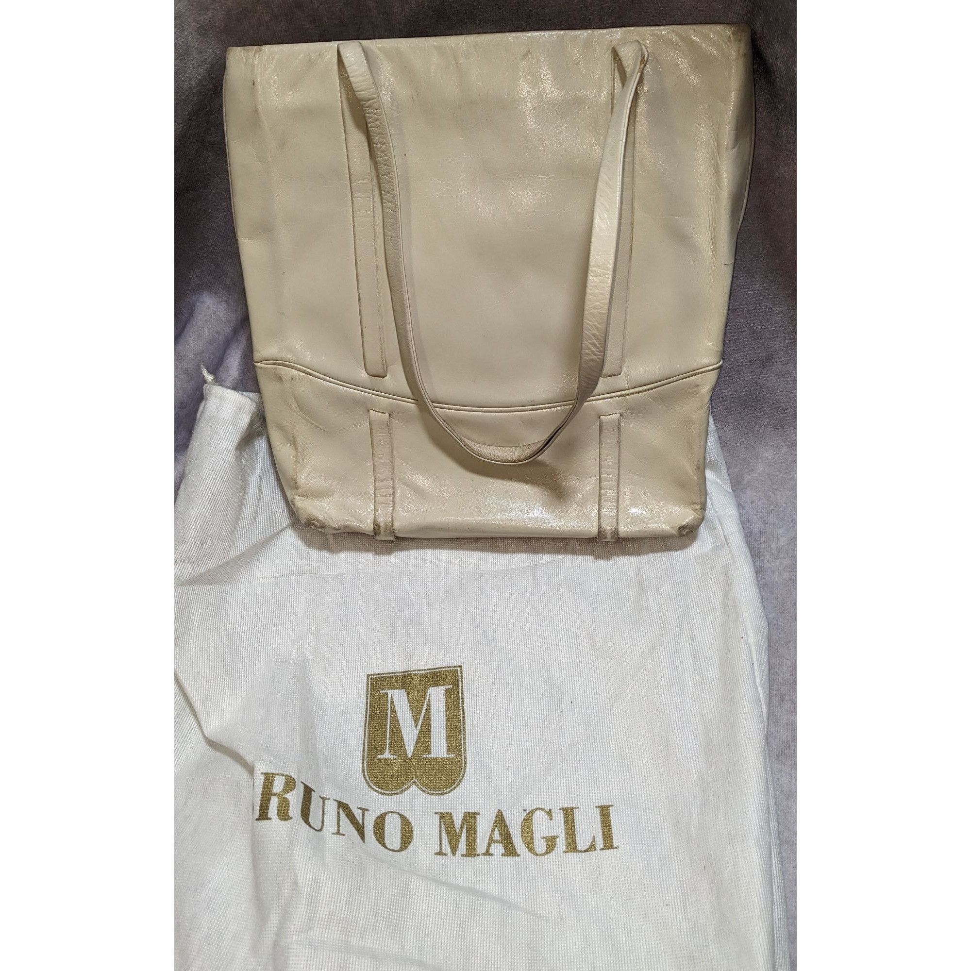 Bruno Magli Bruno Magli Leather Tote Bag With Dust Bag Two-Tone Beige & Size ONE SIZE - 2 Thumbnail